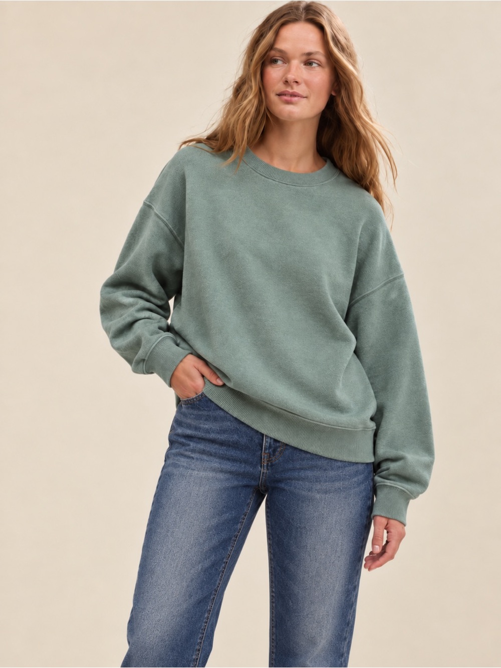 American Eagle Oversized Sage Green Sweatshirt Drop Shoulder Relaxed Fit S